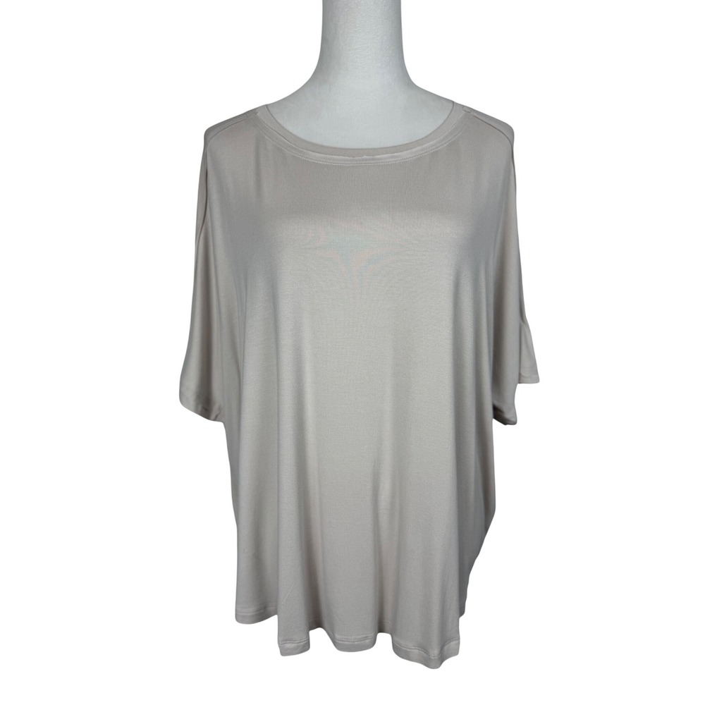 Easel Women Top M Taupe Beige Dolman Sleeve High Low Pleated Back ET23486